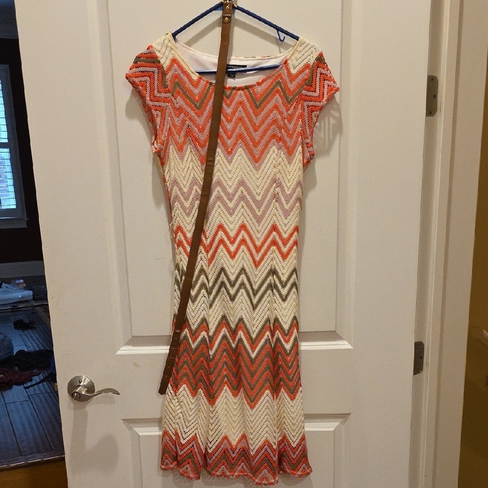 Chevron Patterned Dress with Brown Strap